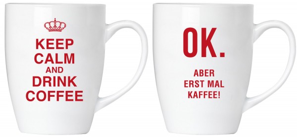 "Keep calm and drink coffee!" Tassen Set aus Keramik - Grußkarte und Geschenkpackung