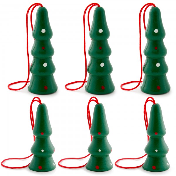 6 tlg. Set Weihnachtsbaumschmuck aus Holz - Tannenbäume - Bis zu 5 cm große Figuren - Handbemalt