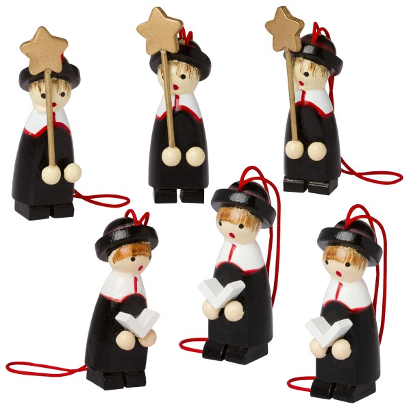 6 tlg. Set Weihnachtsbaumschmuck aus Holz - Sternsinger - Bis zu 6 cm große Figuren - Handbemalt