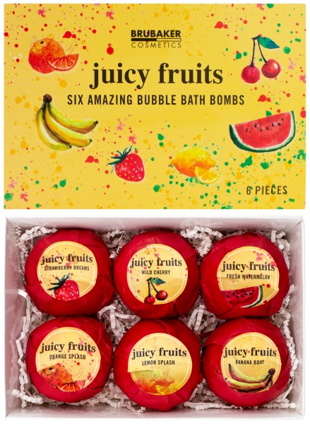 6-tlg. Badebomben Geschenkset "Juicy Fruits" - Handgemacht - Vegan - Glutenfrei - Parabenfrei -