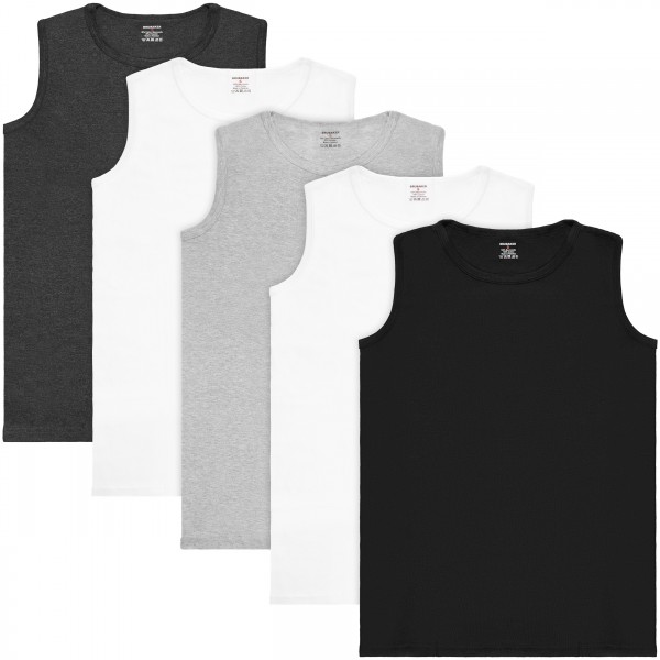 5er Pack Herren Muscle Shirt mit Rundhals Ausschnitt - hochwertige Baumwolle - Extra Lang