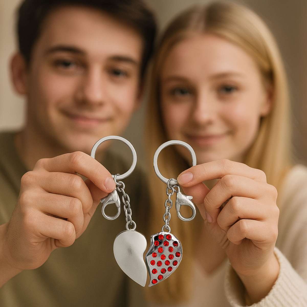 Partner-Schlüsselanhänger Herz – 2-teilig, Edelstahl & ABS, 7,5 Cm, Perfekt Für Paare & Geschenke