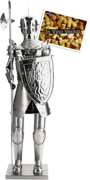 XXL Flaschenhalter Ritter mit Lanze und Schild 63 cm - Flaschenständer für Wein aus Metal