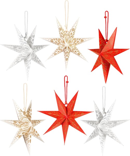 6 Papier Sterne Weihnachten - Weihnachtsstern Deko Set - 20 cm Faltsterne