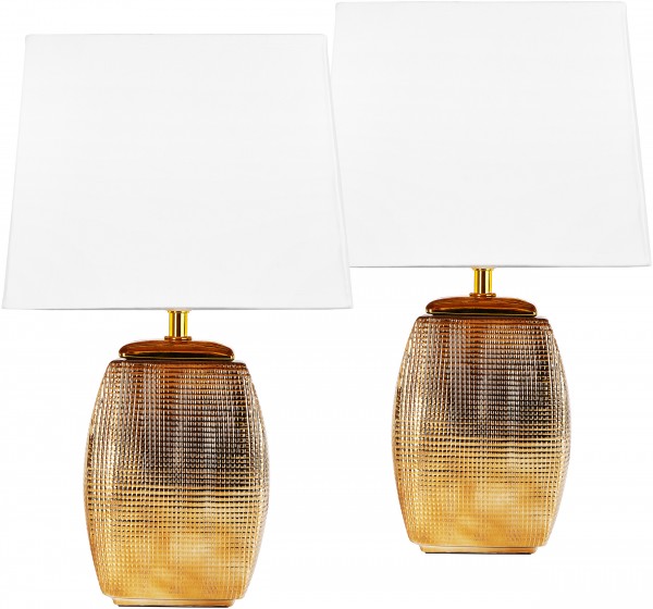 Tisch- oder Nachttischlampen - 38 cm - Gold - Keramik Lampensockel - Schirm Weiß