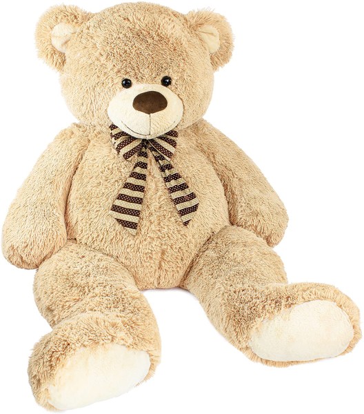 Riesiger BRUBAKER Plüsch-Teddy 150 cm in Beige mit gestreifter Schleife zum Kuscheln und Liebhaben