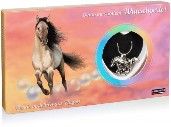 Deine Persönliche Wunschperle "Pferde" - Halskette mit Pferde-Anhänger + Muschel mit echter Perle