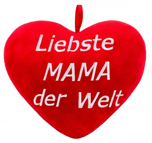 Plüschkissen in Herzform - Liebste Mama der Welt - Rot 32 cm - Herzkissen Bestickt