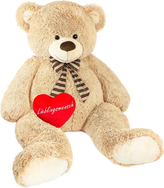 XXL Teddybär Beige 100 cm mit Lieblingsmensch Herz