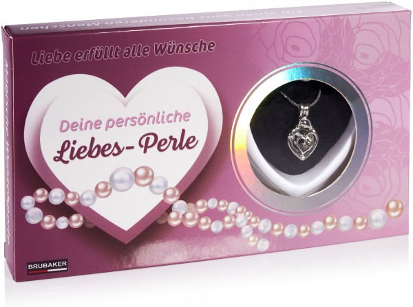 Wunschperle Liebe - Halskette mit Herz Anhänger + Muschel mit echter Perle Geschenkset