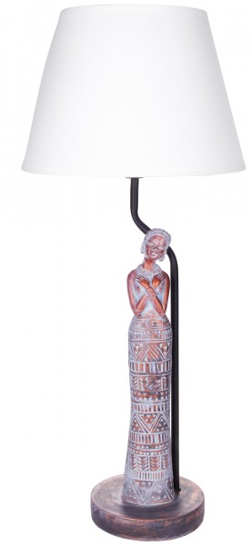 Tisch- oder Nachttischlampe Afrikanische Frau in Kupfer-Optik - 58 cm Höhe, Grau Weiß