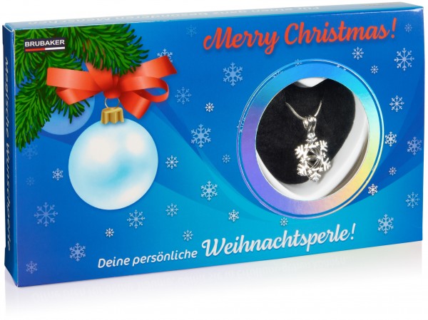 Deine Persönliche Wunschperle - Merry Christmas-Halskette mit Schneeflocken Anhänger + Muschelperle