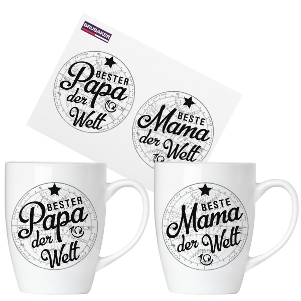 BRUBAKER "Beste Mama Bester Papa der Welt" Tassen aus Keramik - Grußkarte und Geschenkpackung