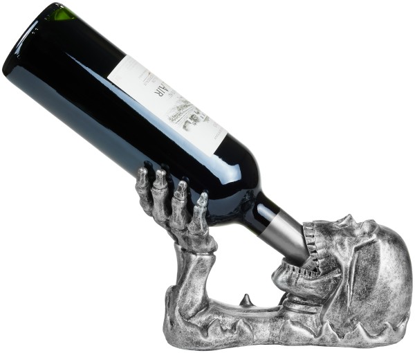 Weinflaschenhalter Totenkopf - Flaschenhalter Trinkender Schädel mit Skelett Hand