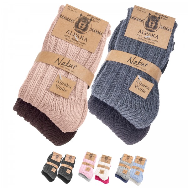 4 Paar Kinder Alpaka Socken aus 100% Alpakawolle - Kindersocken Set für Jungen und Mädchen