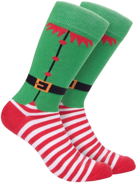 Herren Weihnachtssocken - Wichtel Kostüm - Bunte Socken Weihnachten - One Size EU 41-45