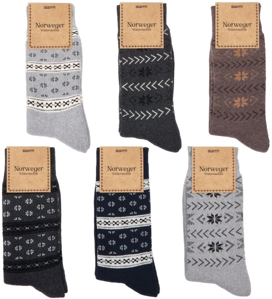 6 Paar Norwegersocken - Unisex Wintersocken für Damen und Herren - Norweger Socken
