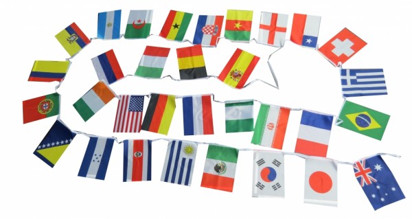 Wimpelkette Flaggenkette Länderflaggen international 32 Länder Fahnen ca. 9 m Länge