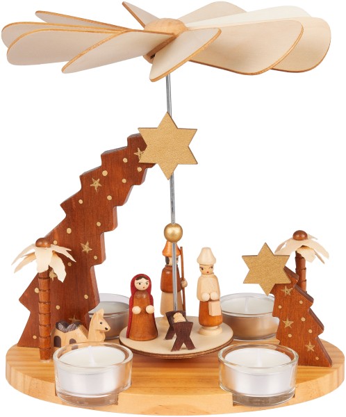 Weihnachtspyramide aus Holz - 22 cm große Teelichtpyramide für Weihnachten
