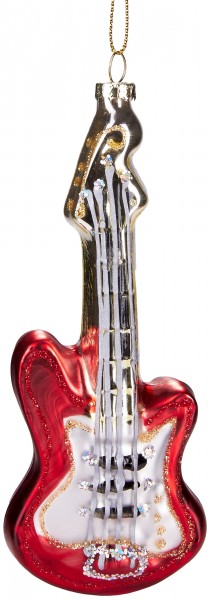 Gitarre Rot - Handbemalte Weihnachtskugel aus Glas - Mundgeblasener Christbaumschmuck - 15 cm
