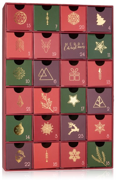 Adventskalender zum Befüllen - Traditionelles Weihnachten Rot Grün Gold - Weihnachtskalender aus Pap