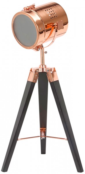 Stehlampe aus Metall - Stativbeine aus Holz - Industrial Design - 65 cm hoch - Kupfer Schwarz