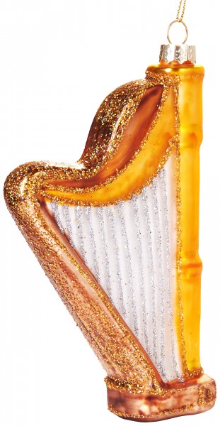 Harfe Gold - Handbemalte Weihnachtskugel aus Glas - Mundgeblasener Christbaumschmuck - 14 cm