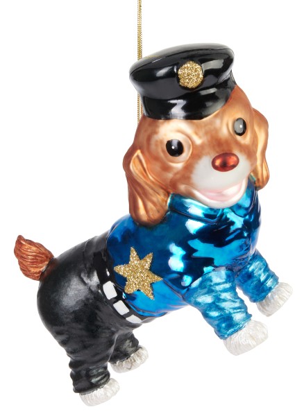 Polizei Hund Weihnachtskugel aus Glas - Handbemalt und Mundgeblasen - Christbaumschmuck