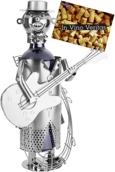Flaschenhalter Gitarrist Metall Skulptur mit Geschenkkarte