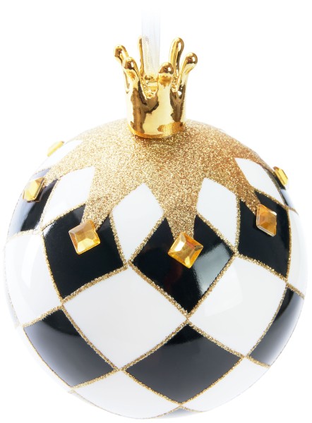 Premium Weihnachtskugel Schach König - 10 cm Baumkugel aus Glas mit Schachbrett Muster