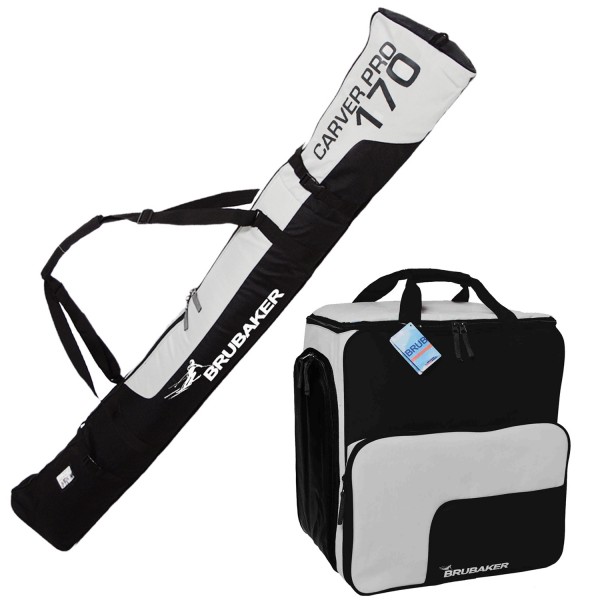 Kombi Set Skisack und Skischuhtasche für 1 Paar Ski + Stöcke + Schuhe + Helm Schwarz Silber