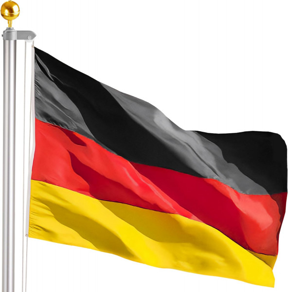 Aluminium Fahnenmast mit Deutschlandflagge und Kugelspitze Gold - 6m