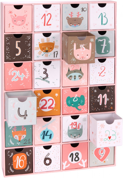 Adventskalender zum Befüllen - Tierische Weihnachten Rosa - DIY Weihnachtskalender aus Pappe