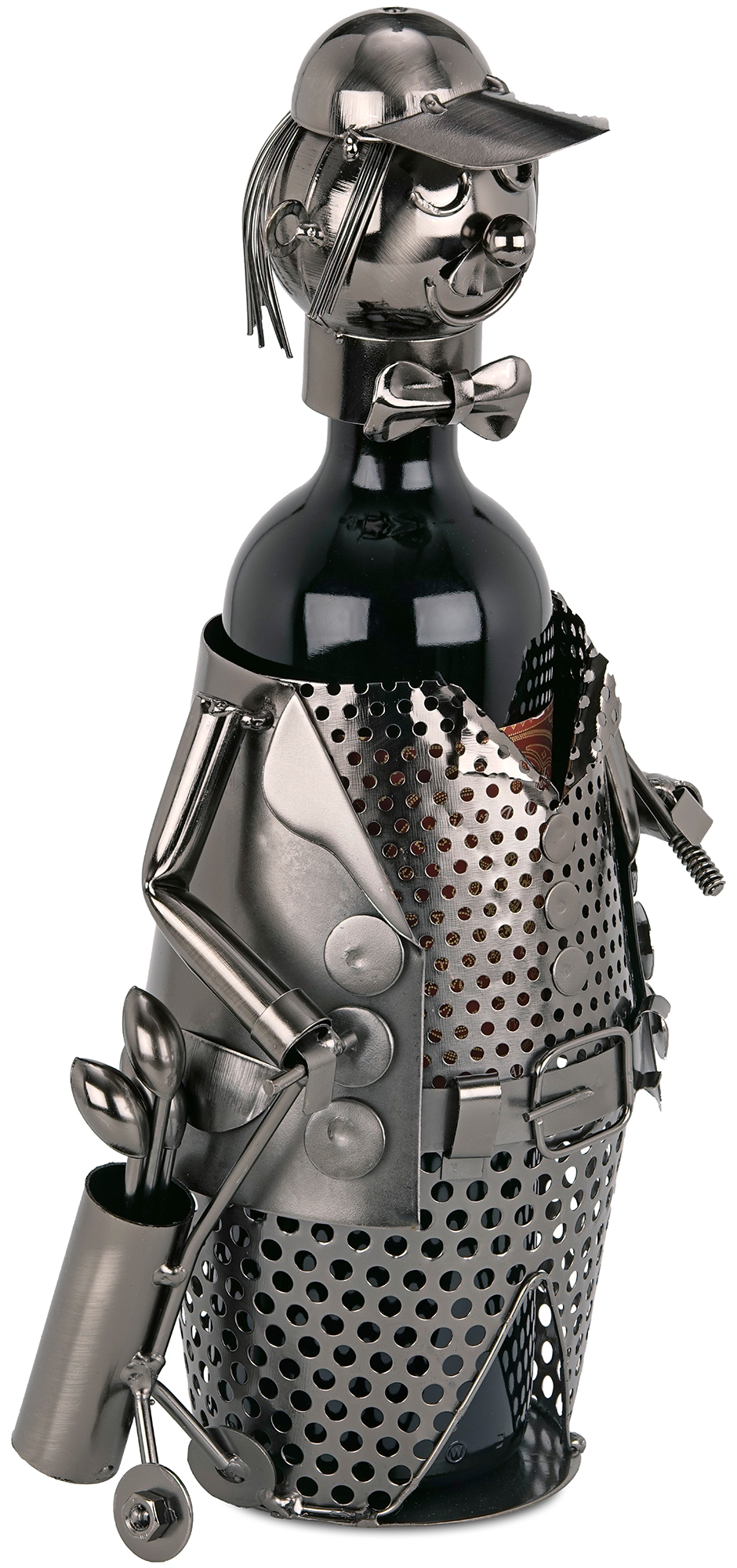 BRUBAKER Flaschenhalter Golfspieler mit Trolley Metall Skulptur Geschenk