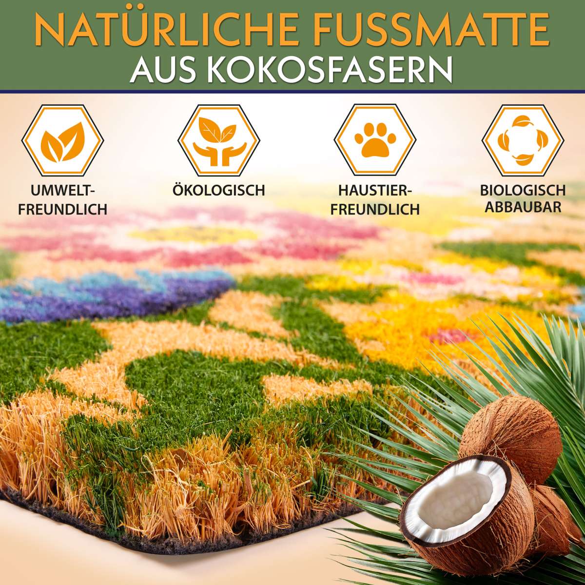 Tulpen-Fußmatte Aus Kokosfaser – 43,2 X 73,2 Cm, Rutschfest, Für Innen & Außen, Frühlingsdeko
