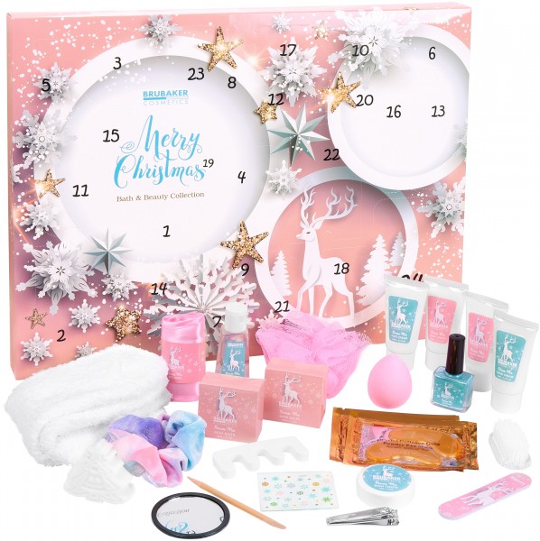 Beauty Adventskalender 2021 - der XXL Wellness Weihnachtskalender - Sterne und Schneeflocken Rosa