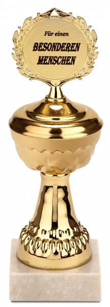 Pokal Für einen besonderen Menschen - Goldene Trophäe mit Marmorsockel - Geschenkidee