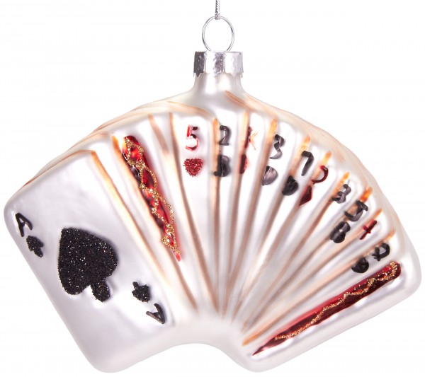 Kartenspiel - Handbemalte Weihnachtskugel aus Glas - Mundgeblasener Christbaumschmuck - 12 cm
