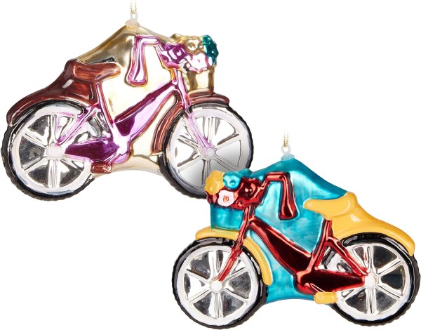 Baumkugel Set - Fahrräder mit Glitzer - Damenräder Rot und Pink