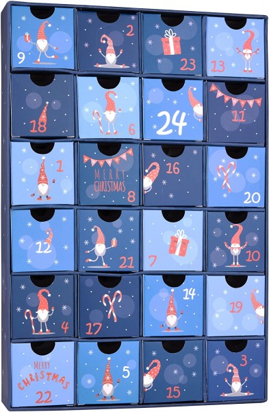 Adventskalender zum Befüllen - Wichtel Zwerge Blau - DIY Weihnachtskalender aus Pappe
