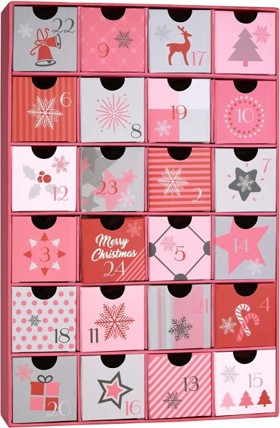 Adventskalender zum Befüllen für Frauen und Mädchen - Weihnachtszauber Rosa Pink - 32,5 cm