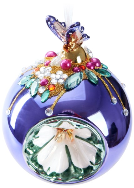 Premium Weihnachtskugel Lila mit Schmetterling Figur - 10 cm Christbaumschmuck