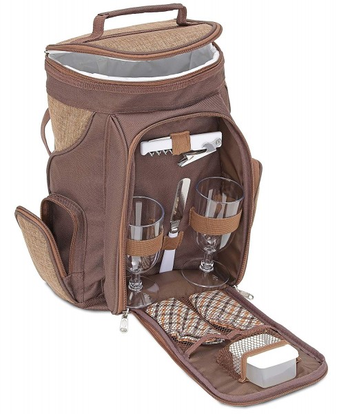 Wein oder Champagner Tasche - Picknicktasche mit Gläsern für 2 Personen mit Kühlfach