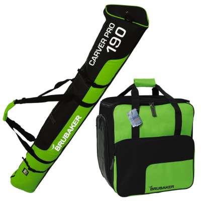 BRUBAKER Kombi Set Carver PRO – Skisack (170/190 Cm) + Skischuhtasche, Limited Edition In Pink/Grau