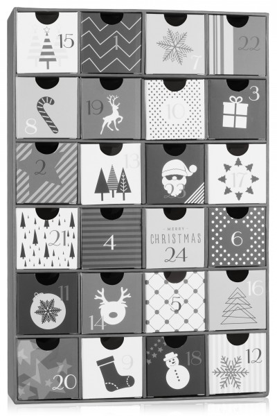 Adventskalender zum Befüllen - Schwarz Weiße Weihnachten - DIY Weihnachtskalender aus Pappe