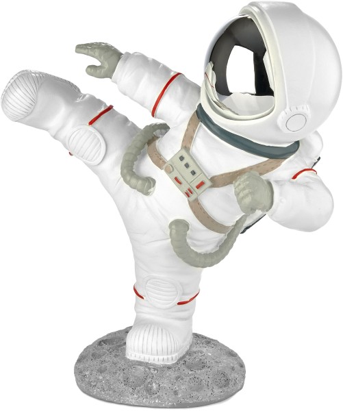 Dekofigur Astronaut in Karate Pose - High Kick - 19 cm Weltraum Figur mit verchromtem Helm