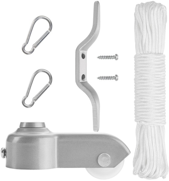 Fahnenmast Reparaturset - Zubehör Set inkl. Seil, Karabiner, Klampe, Topper - Ersatzteile