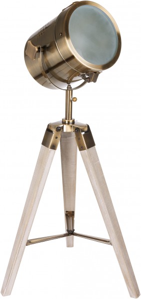 Stehlampe aus Metall - Stativbeine aus Holz - Industrial Design - 65 cm hoch - Messing Schwarz
