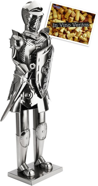 XXL Flaschenhalter Ritter mit Schwert und Schild 59 cm - Flaschenständer für Wein aus Metal