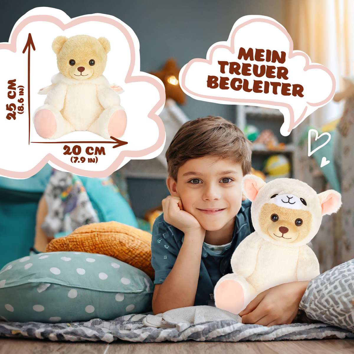 BRUBIES Teddy Frosch – 25 Cm Plüschtier Im Froschkostüm Mit Abnehmbarer Kapuze, Kuschelweich, Geschenk Für Kinder
